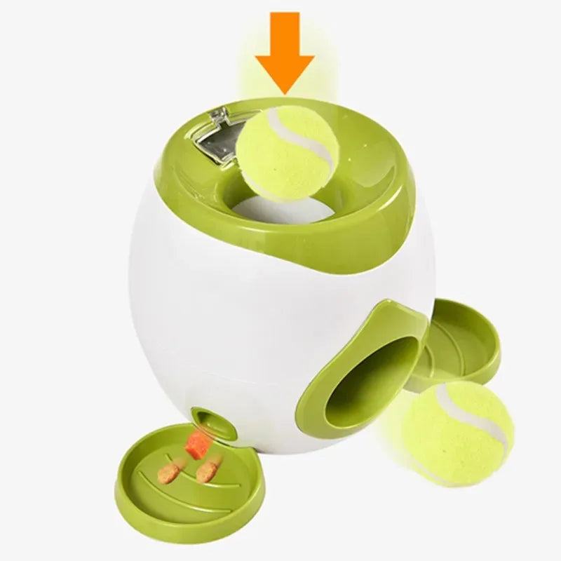 Pet Interactive Toy Tennis Ball Launcher 2 in 1 Automatic Throwing Device Training Reward Machine Pet Fun Feeder Interactive Toy