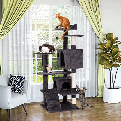 54In Cat Tree Tower for Indoor Cats Multi-Level Cat Condo Cat Bed Furniture with Scratching Post Kittens Activity Center