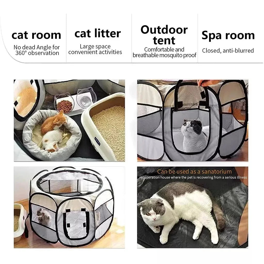 Portable Foldable Cat Tent Cat House Portable Folding Outdoor Travel Pet Tent Cat/Dog Cage Easy Operation Large Cat/Dog Fences