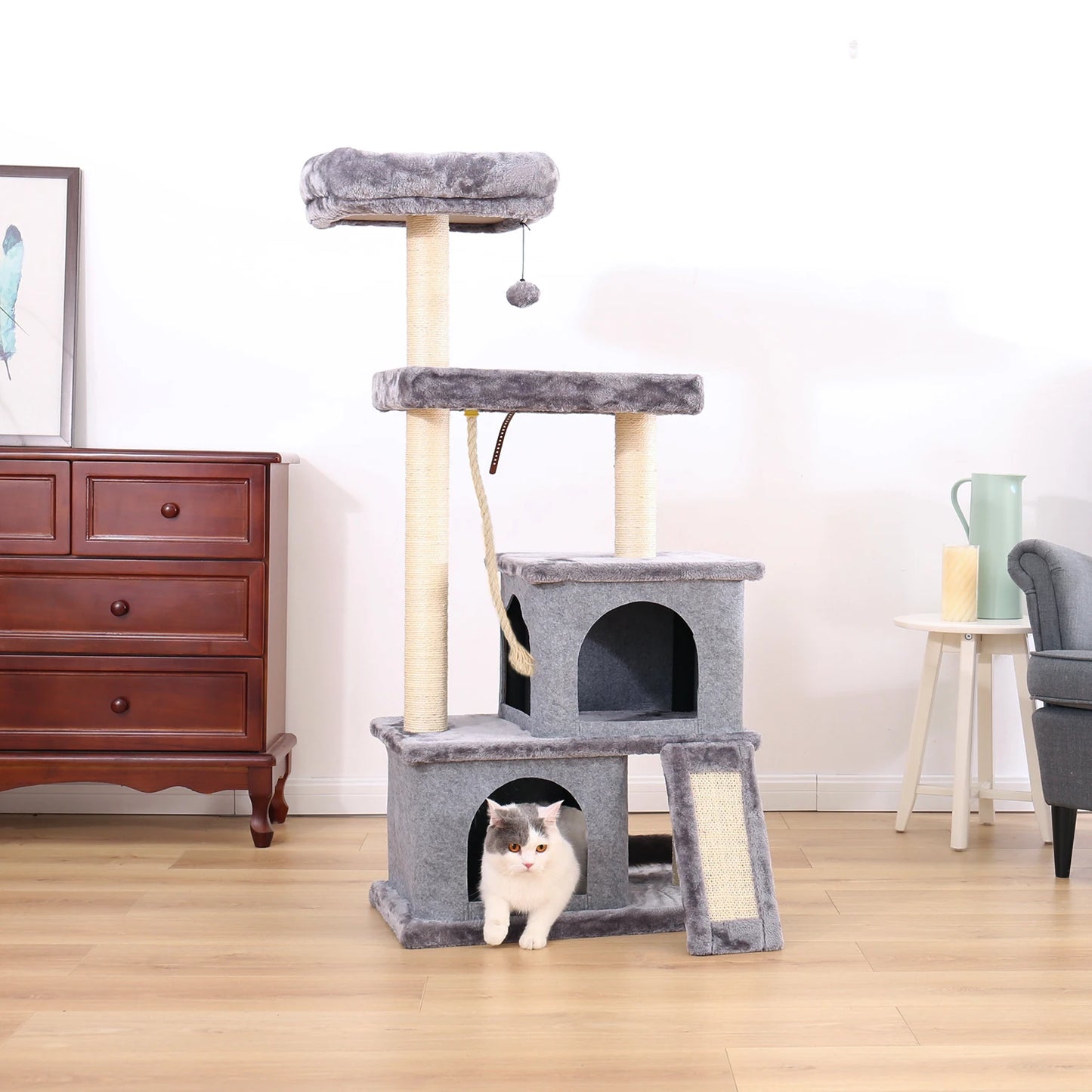 Pet Cat Tree House 7 Kinds House with Hanging Ball Cat Condo Climbing Frame Furniture Scratchers Post for Kitten Cat Playing Toy