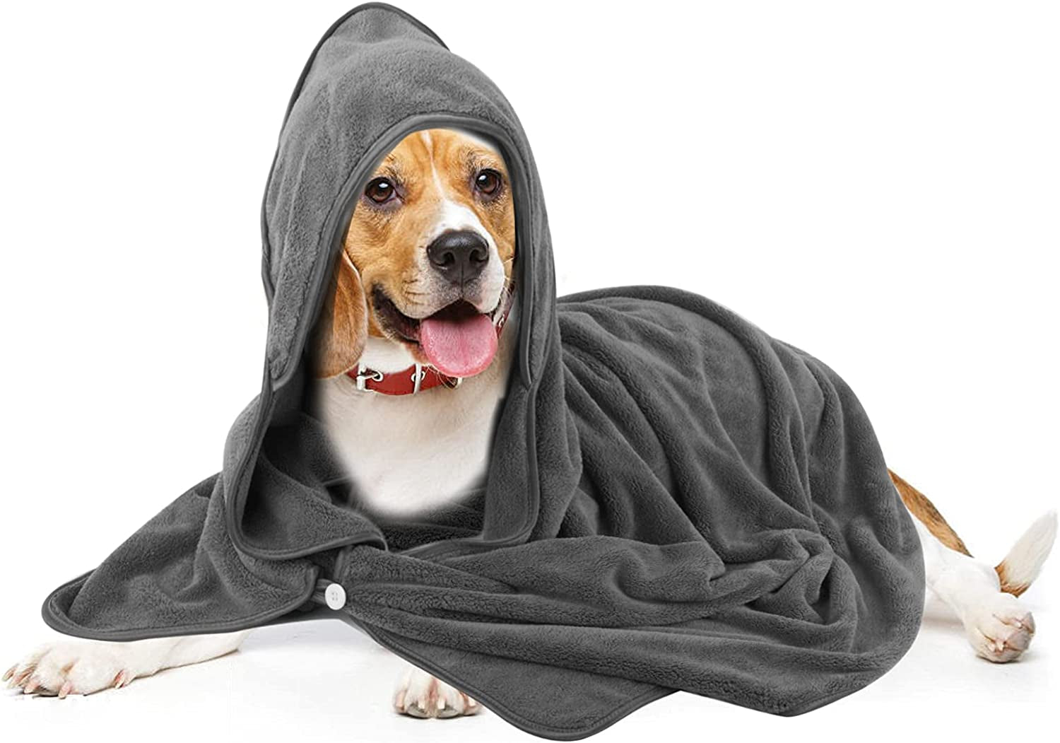 Wearable Microfiber Hooded Bath Pet Towel Super Absorbent Large Pet Robe Quick Drying Towel for Dogs and Cats Soft Dog Bathrobe 40Inch X40Inch (Grey)