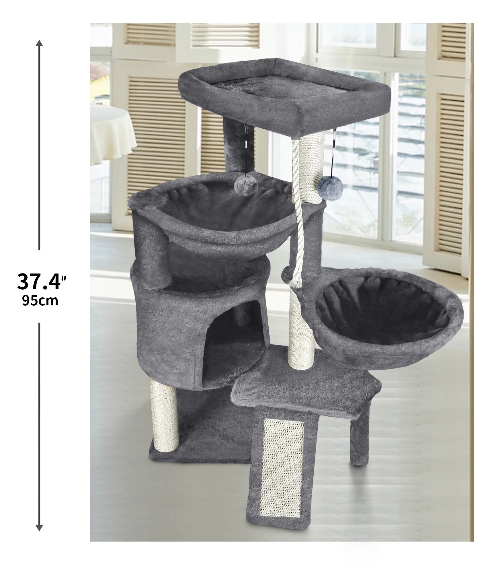 Cat Tree Cat Tower with Scratching Posts, Activity Centre Climbing Tree Cat Furniture with Cat Condo and Two Hammocks, Grey