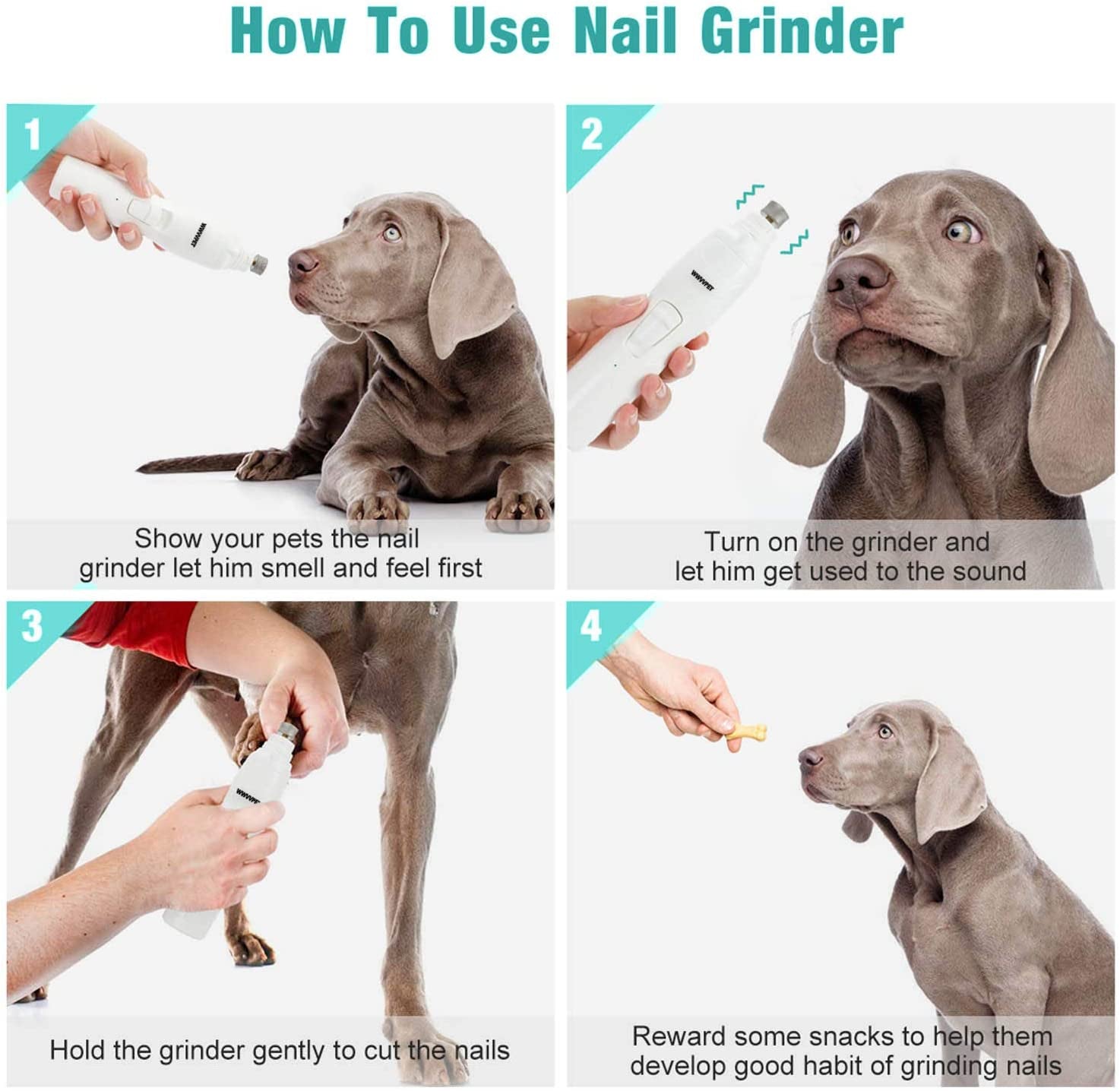 Pet Nail Grinder with LED Light & 2 Grinding Heads, 2-Speed Low Noise & More Powerful Dog Nail Grinder, Pet Nail Trimmer File, Painless Paw Claw Care, Quiet Toenail Grooming Tool for L/M/S Dogs/Cats